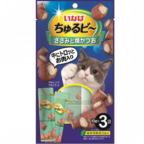 Лакомство для кошек INABA Churu Bee запеченные трубочки с куриным филе и тунцом кацуо, 3шт/30г