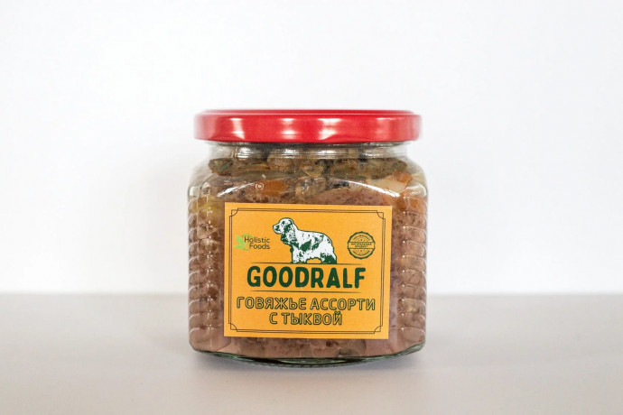 Влажный корм Goodralf премиум для собак (Говяжье ассорти с тыквой) 380гр