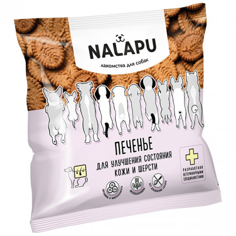 Лакомство NALAPU Печенье для собак для улучшения состояния кожи и шерсти, 115 гр