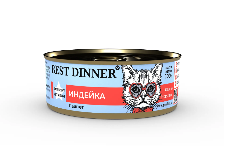 Ветеринарный влажный корм BEST DINNER EXCLUSIVE VET PROFI GASTRO INTESTINAL  для кошек с чувствительным пищеварением (ИНДЕЙКА),