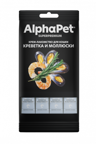 Крем-лакомство AlphaPet для кошек с креветкой и моллюсками 48 г