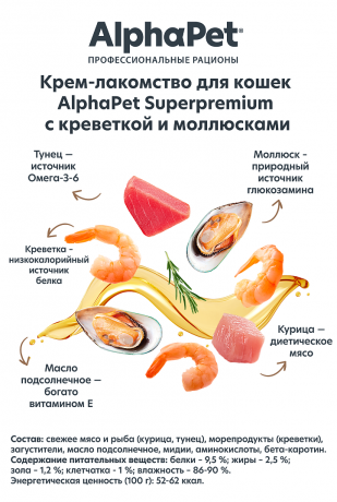 Крем-лакомство AlphaPet для кошек с креветкой и моллюсками 48 г