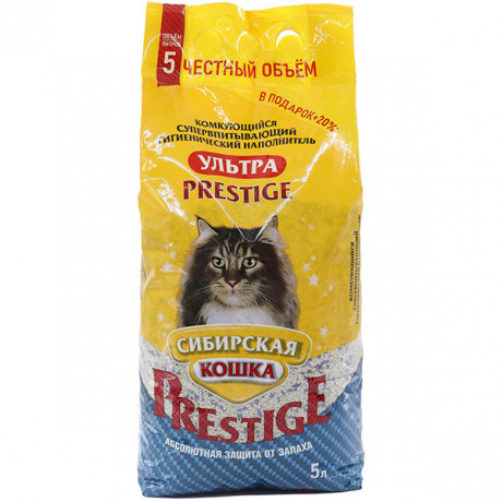 Наполнитель Сибирская Кошка УЛЬТРА PRESTIGE комкующийся 5л + 20% в подарок!