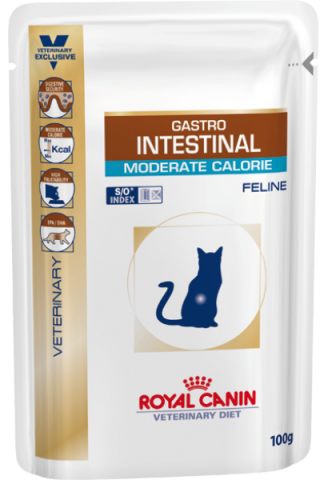Ветеринарный влажный корм Royal Canin для кошек при лечении ЖКТ Gastro  Intestinal Moderate Calorie 85гр