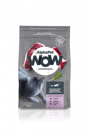 Корм AlphaPet WOW для кошек (с уткой и потрошками) 1,5 кг