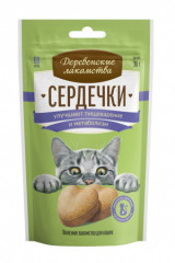 Деревенские Лакомства: сердечки улучшают пищеварение и метаболизм для кошек, 30 г