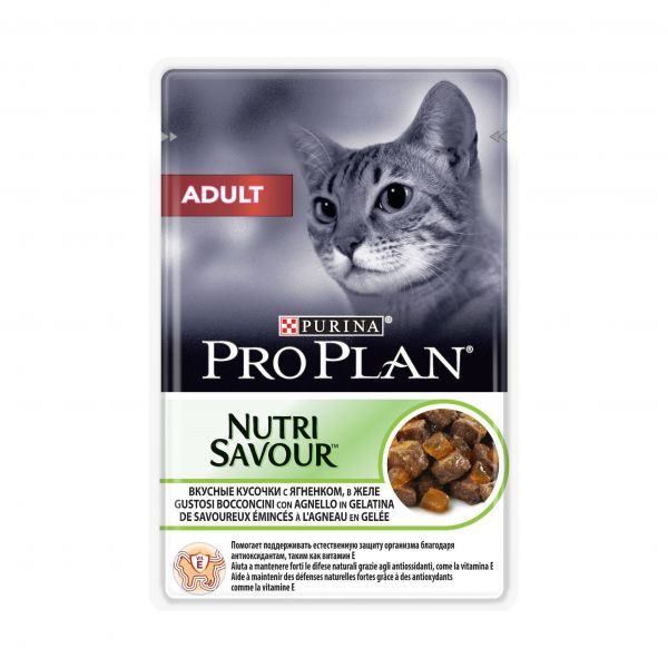 Влажный корм Purina Pro Plan Adult, для взрослых кошек ягнёнок в желе, 85 гр