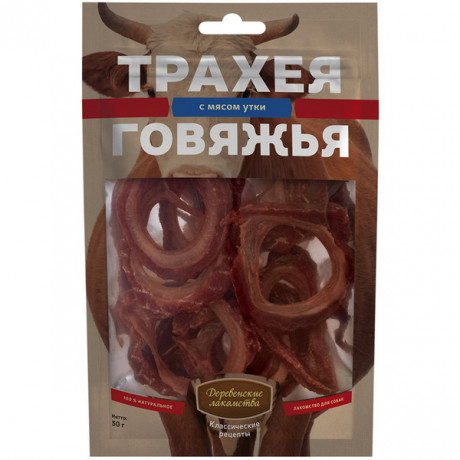Деревенские лакомства КР трахея говяжья с мясом утки для собак 50г