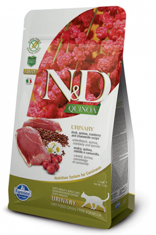 Корм Farmina N&D Cat Quinoa Urinary Duck беззерновой для профилактики мочекаменной болезни у кошек Утка, киноа, клюква и ромашка 300гр