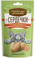 Деревенские Лакомства: Сердечки для пищеварения и вывода шерсти для кошек 30 г
