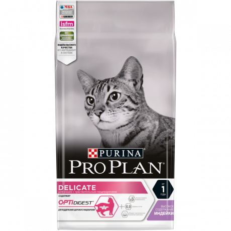 Корм Purina Pro Plan DELICATE DIGESTION для кошек для чувствительного пищеварения с индейкой 1,5 кг