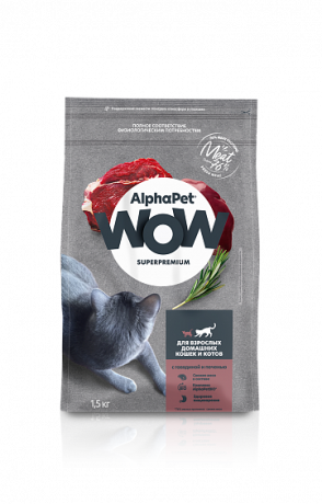 Корм AlphaPet WOW для кошек (говядина и печень) 1,5 кг